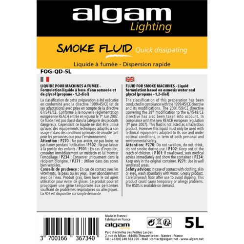 Algam Lighting FOG-QD-5L Liquido Fumo Dispersione Rapida Effetto CO2 5L