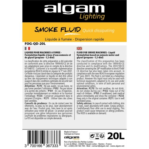 Algam Lighting FOG-QD-20L Liquido Fumo Dispersione Rapida Effetto CO2 20L