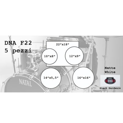 Natal DNA F22 5 pezzi Matte White - Black Hardware